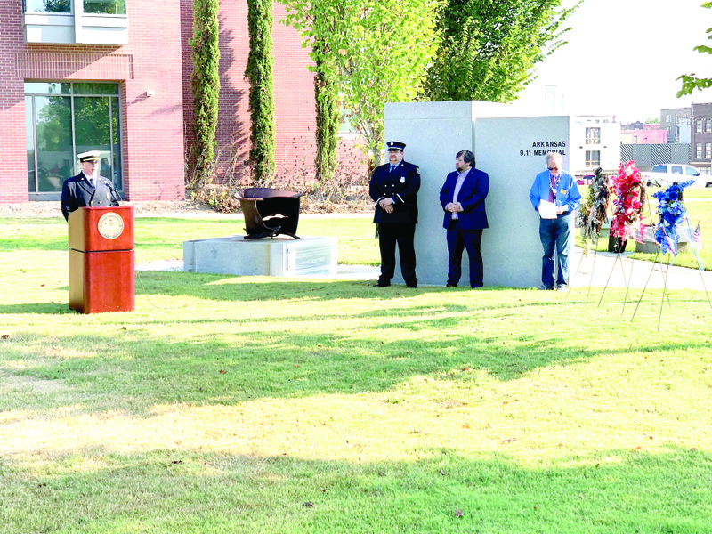 Community members gathered at the Arkansas 9/11 Memorial in El Dorado on Sept. 11, 2019 to honor those who died in the attacks. Another memorial ceremony will be held this Friday. (News-Times file)