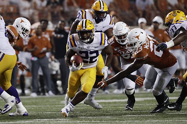 LSU running back Clyde Edwards-Helaire (22) during the second half of an NCAA college football game against Texas, Saturday, Sept. 7, 2019, in Austin, Texas. (AP Photo/Eric Gay)


