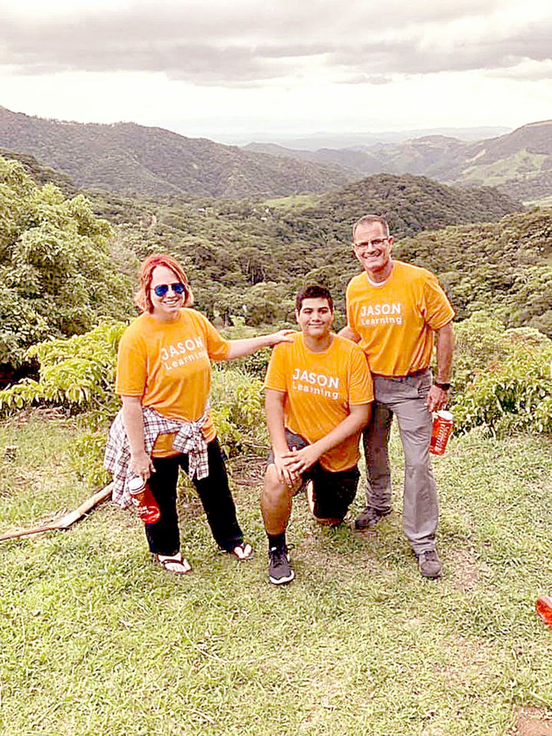 PHOTO SUBMITTED High school teacher Joyce Pacheco (left), ninth-grade student Ivan Serna and McDonald County superintendent Mark Stanton recently went on a trip to Costa Rica where they learned about pollinators through the JASON Learning Program.