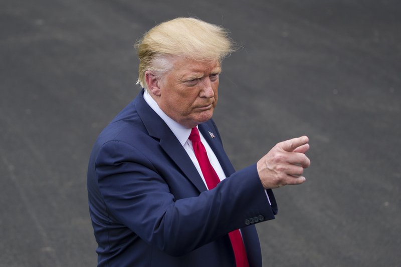 In this Sept. 9, 2019, file photo President Donald Trump speaks with reporters before departing on Marine One from the South Lawn of the White House in Washington. (AP Photo/Alex Brandon, File)