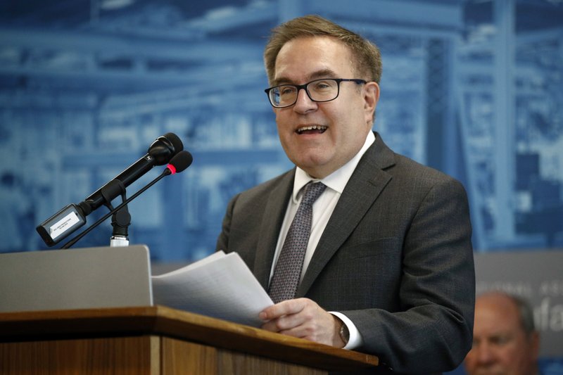 Environmental Protection Agency Administrator Andrew Wheeler speaks at a news conference to announce plans to revoke the Waters of the United States rule, an Obama-era regulation that provided federal protection to many U.S. wetlands and streams, Thursday, Sept. 12, 2019, in Washington. 