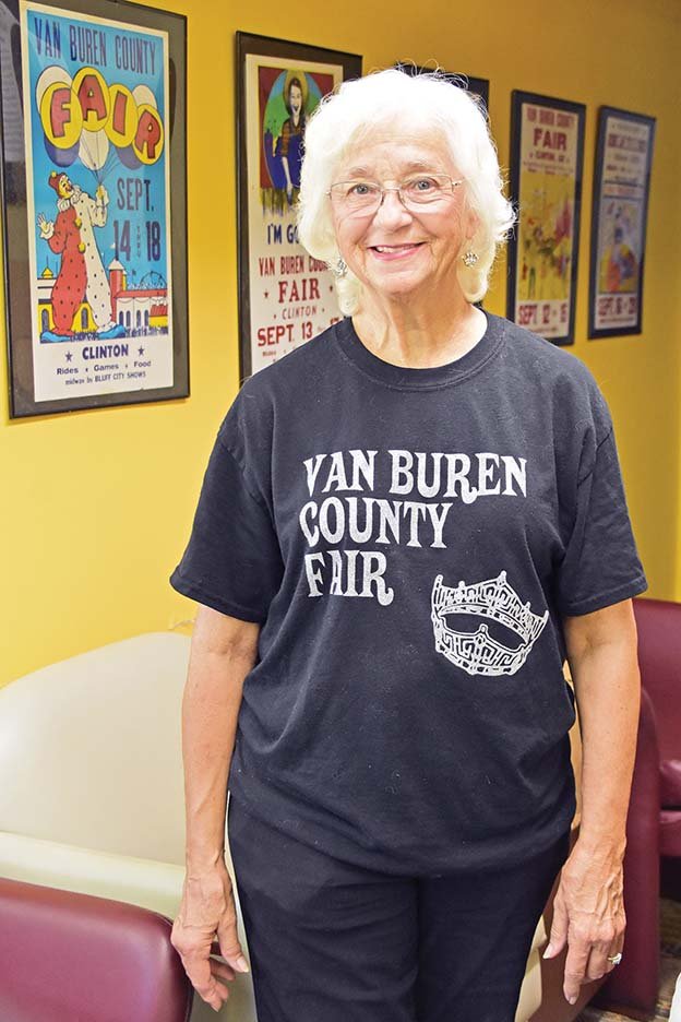 Corrine Weatherly, shown at the Van Buren County Fairgrounds in Clinton, has been fair manager for 35 years. Weatherly, 76, was crowned Arkansas Senior Mrs. Fair Queen in 2017; and her daughter was Van Buren County Fair Queen in 1986. The theme of this year’s fair, which will be Monday through Saturday, is Carousels, Kids and County Fun!