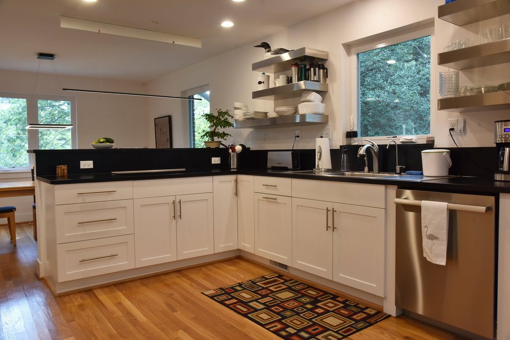 The kitchen and dining area of the remodeled home of Foster Lott and his wife, Katharine Alter of University Park, Maryland. Washington Post photo by Marvin Joseph