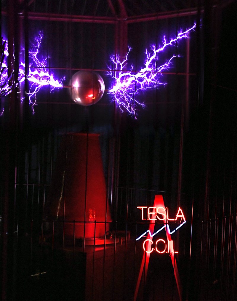 Mid America Science Museum's giant Tesla Coil lights up the Tesla Theater. -Photo by Grace Brown