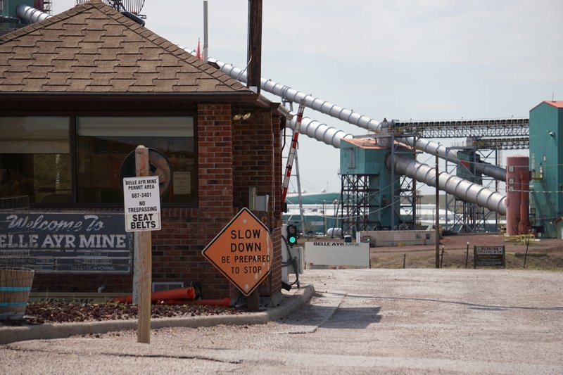 In this Thursday, Sept. 5, 2019 photo shows the entrance to the Blue Ayr Mine south of Gillett, Wyo. The shutdown of Blackjewel LLC's Belle Ayr and Eagle Butte mines in Wyoming since July 1,2019, has added yet more uncertainty to the Powder River Basin's struggling coal economy. (AP Photo/Mead Gruver)