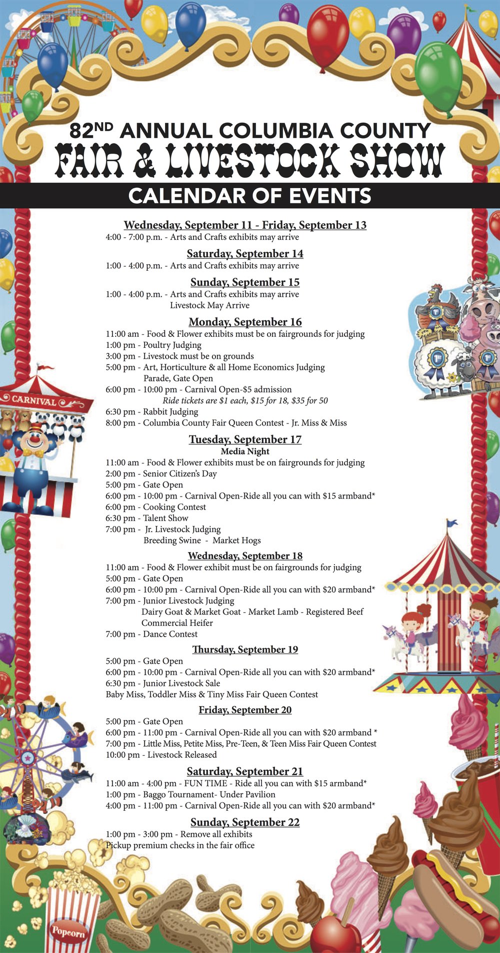 Columbia County Fair & Livestock Show schedule of events
