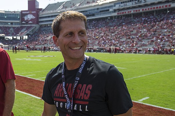 Arkansas basketball coach Eric Musselman is shown prior to a football game between the Razorbacks and Colorado State on Saturday, Sept. 14, 2019, in Fayetteville.