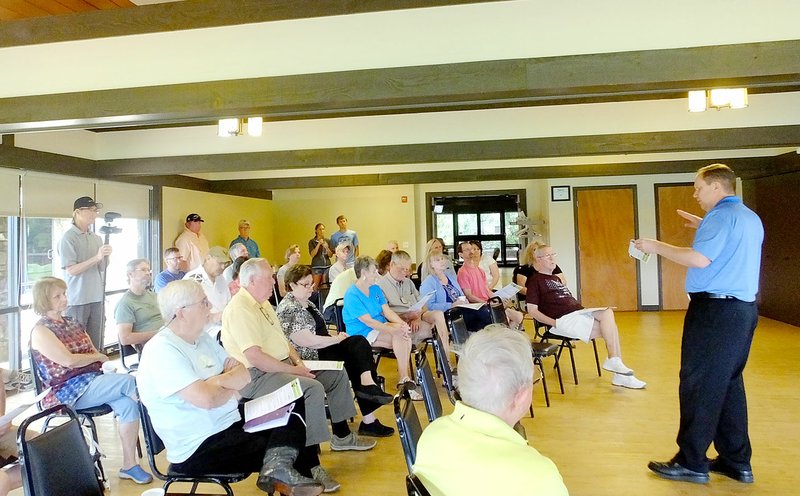 Lynn Atkins/The Weekly Vista Tom Judson, the POA's general manager, addressed about 40 members on Tuesday at the Metfield Club House. His monthly Questions and Coffee meeting was dedicated to the latest assessment proposal that will be voted on by membership beginning in October.