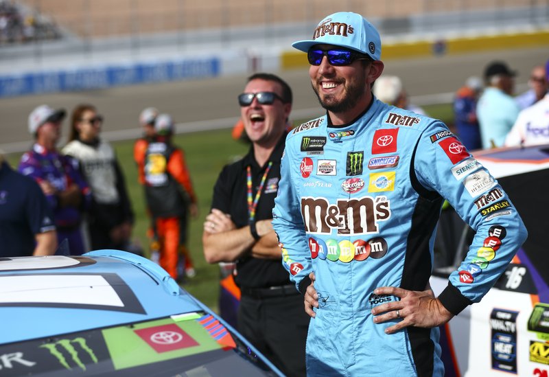 FILE - In this Sunday, Sept. 15, 2019, file photo ,Kyle Busch prepares for a NASCAR Cup Series auto race at Las Vegas Motor Speedway in Las Vegas, Nev. The NASCAR playoffs didn't start the way Busch wanted, with him relegated to a middle-of-the-pack finish at Las Vegas that dropped him to fourth in the championship race. Now, though, the series arrives at Richmond Raceway, where no one else in the field can touch his six career victories. (AP Photo/Chase Stevens, File)