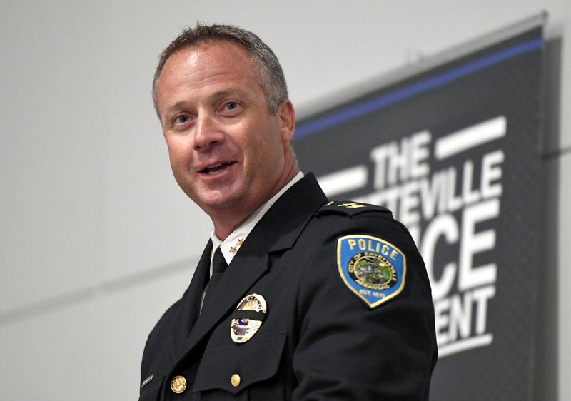 Mike Reynolds speaks during Chief Tabor's retirement celebration at the Fayetteville Town Center Wednesday Sept. 11, 2019. Reynolds was appointed as Fayetteville's new Chief of Police by mayor Lionel Jordan. 