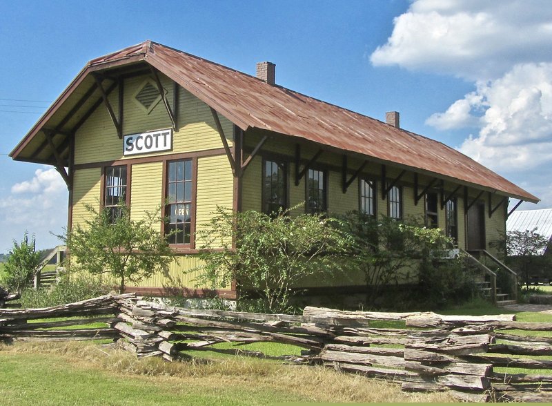 Headquarters for High Cotton on the Bayou festival at Scott Settlement Plantation is the former Scott Train Depot. (Photo by Marcia Schnedler, special to the Democrat-Gazette)