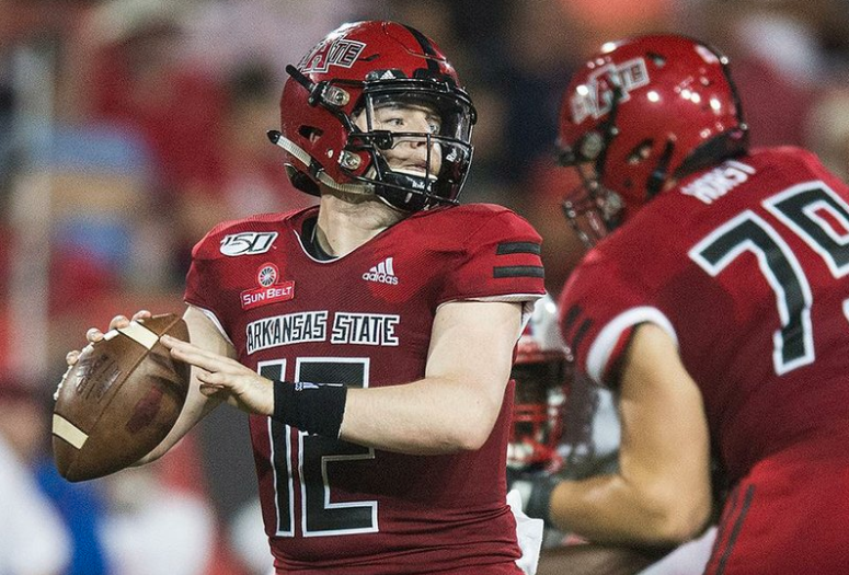 Arkansas State quarterback Logan Bonner’s status is uncertain as he deals with an injury to his throwing hand. He is set to see a specialist Wednesday.