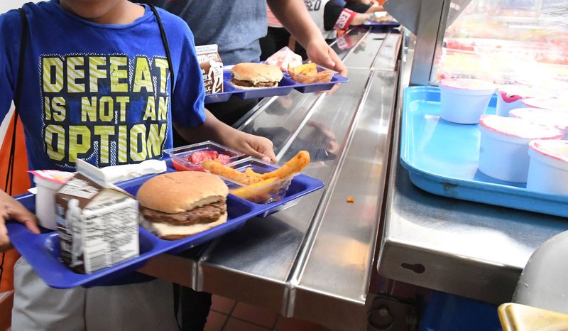 FILE PHOTO A child gets a lunch tray Wednesday June 19, 2019 at Parson Hills Elementary School in Springdale. 