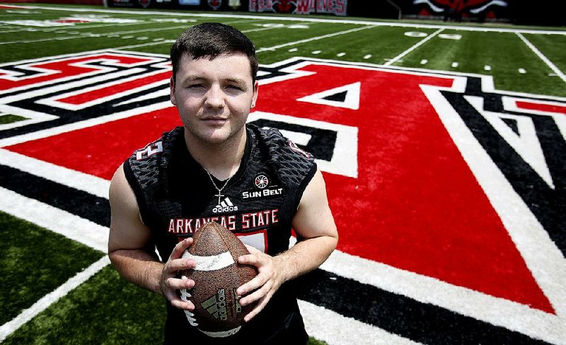 Arkansas State quarterback Logan Bonner (12) during the ASU media day on Thursday, Aug. 1, 2019, at the ASU football complex in Jonesboro. 