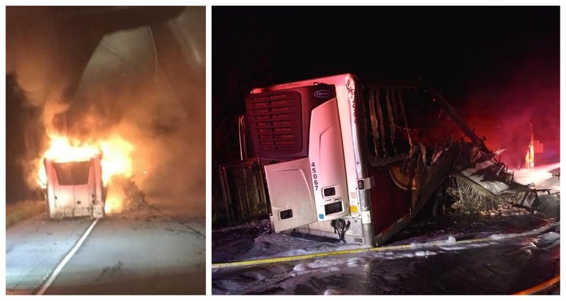 A tractor-trailer carrying Tyson chicken caught fire early Friday morning in Ozark.