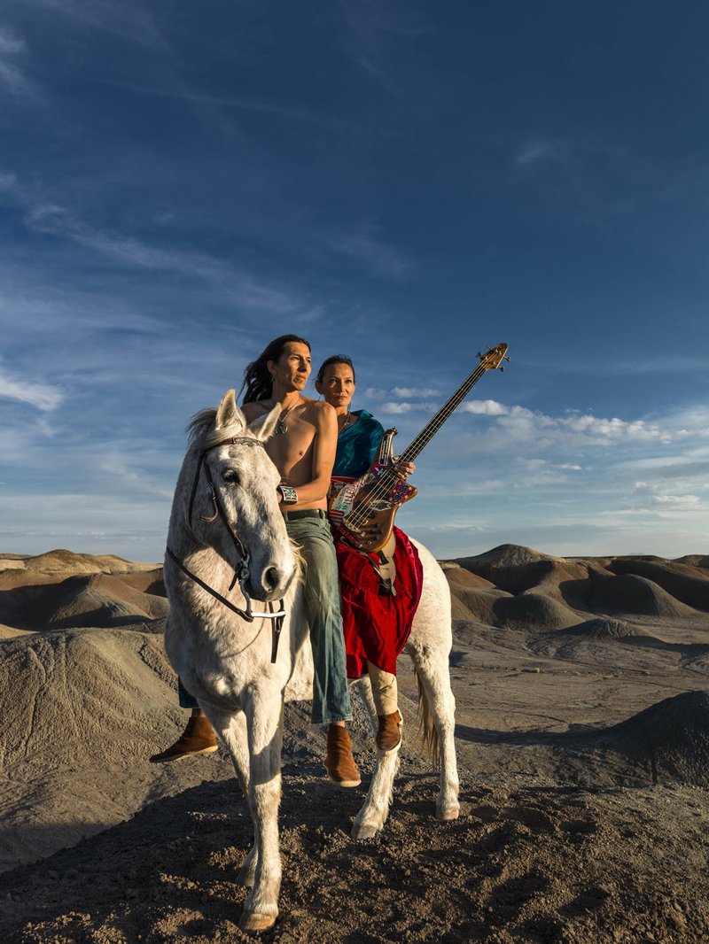 Photo courtesy MONAH Navajo punk rock band Sihasin is pictured with their horse Moonshadow in a canyon in Cameron, Ariz. Sihasin comes from a long tradition of protest music and espouses traditional Navajo values to their audiences.