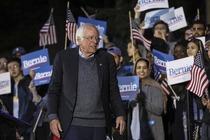 Democratic presidential candidate Sen. Bernie Sanders, I-Vt., leaves after speaking at a campaign event, Sunday, Sept. 29, 2019, at Dartmouth College in Hanover, N.H. (AP Photo/ Cheryl Senter)

