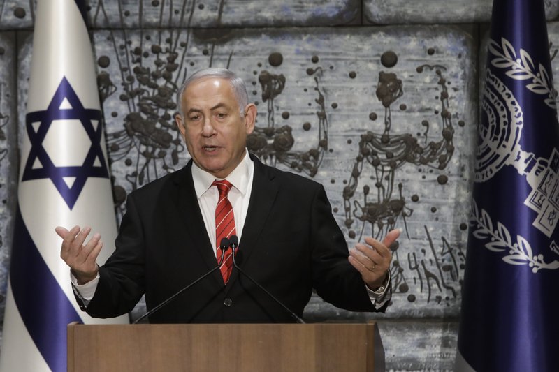 In this Wednesday, Sept. 25, 2109 file photo, Israeli Prime Minister Benjamin Netanyahu gives a statement in Jerusalem.  (AP Photo/Sebastian Scheiner, File)