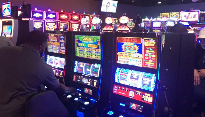 Slot machines are shown at Saracen Casino Annex in Pine Bluff in this 2029 screenshot from video.