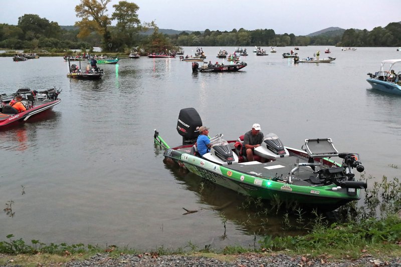 Anglers wait for the start of The Mr. Crappie $100,000 Invitational Crappie Classic on Lake Hamilton on Oct. 4. - Photo by Richard Rasmussen of The Sentinel-Record