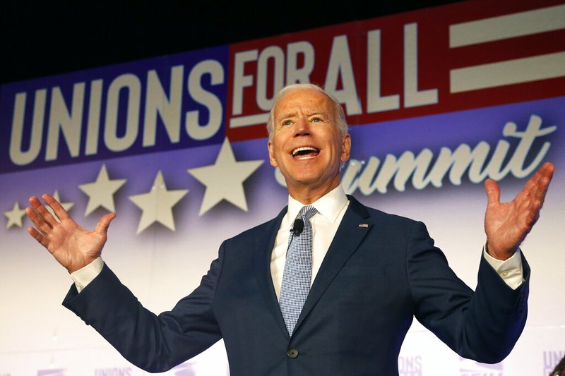 Former Vice President and Democratic presidential candidate Joe Biden speaks at the SEIU Unions For All Summit on Friday, Oct. 4, 2019, in Los Angeles. (AP Photo/Ringo H.W. Chiu)