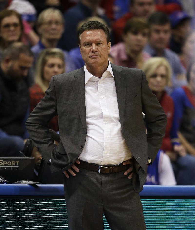 Kansas Coach Bill Self (shown) bristled at the suggestion Wednesday that he was sending a message to the NCAA after its investigation into his basketball program when he wore an Adidas jersey and gold chain for a recent promotional video.