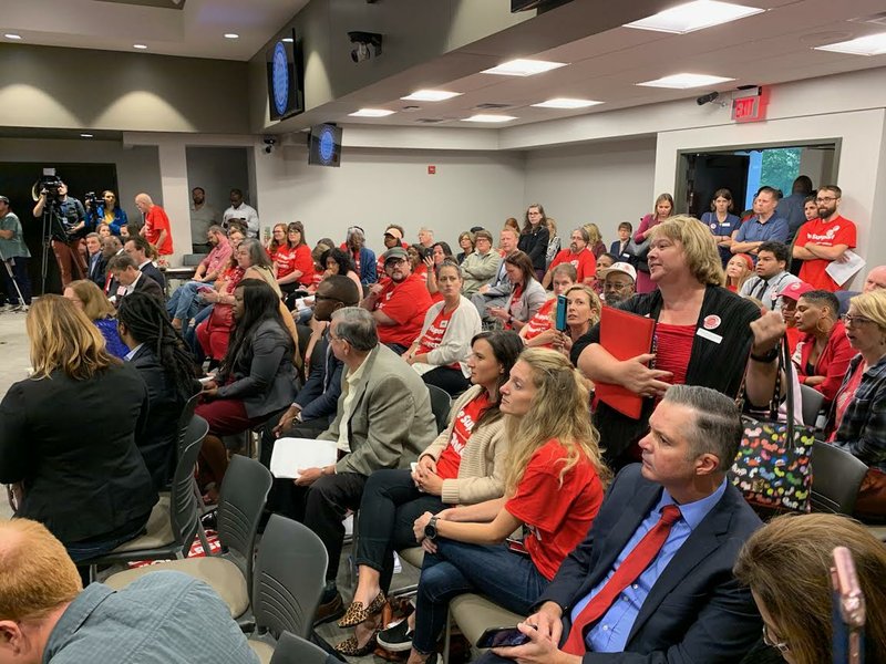 A crowd is present at Thursday's meeting where the Arkansas Board of Education considers returning the Little Rock School District to local control.