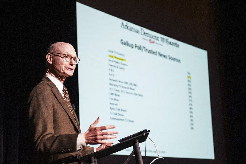 “There’s no question that digital is going to prevail as the way to  deliver content,” Arkansas Democrat-Gazette publisher Walter E.  Hussman, Jr. said Thursday in a speech in the Central Arkansas  Library System’s Ron Robinson Theater. 