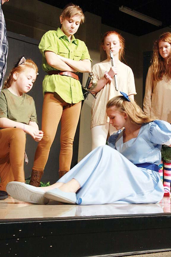 The Grant County Community Theater will host its debut production, Peter Pan, at 7 p.m. Friday and Saturday at Sheridan Elementary School. The play features, clockwise from left, Violet Myers as Tootles, Alainna Dunnahoo as Peter Pan, Joanna Loretz as Pots, Harley Wagner as Pans and Zoey Newcomb as Wendy. 
