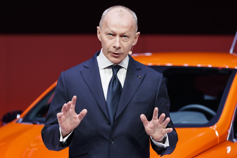 FILE - In this Tuesday, March 5, 2019 file photo, Thierry Bollore, Renault Chief Executive Officer, speaks during the presentation of the new Renault Clio as part of the press day at the '89th Geneva International Motor Show' in Geneva, Switzerland. French carmaker Renault has dismissed its chief executive officer, overhauling its leadership once again after the jailing of its previous chairman and CEO. The decision by the board on Friday Oct. 11, 2019, to dismiss Thierry Bollore was effective immediately. (Cyril Zingaro/Keystone via AP, File)