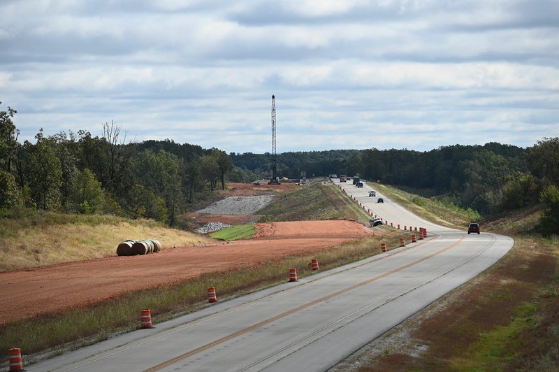NWA Democrat-Gazette/SPENCER TIREY Construction work is being done on a portion of the Bella Vista Bypass between Miller Church Road and Walton Boulevard. Arkansas opened a two-lane section of the bypass between Bentonville and Hiwasse in May 2017. Work on the other two lanes should be done by late 2020.