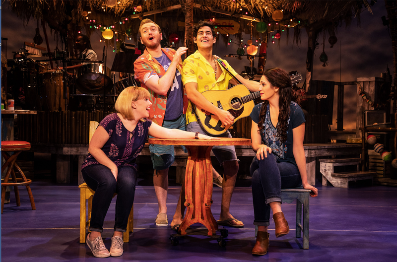 Shelly Lynn Walsh is Tammy, Peter Michael Jordan is Brick, Chris Clark is Tully, Sarah Hinrichsen is Rachel in Jimmy Buffett’s Escape to Margaritaville. (Special to the Democrat-Gazette/MATTHEW MURPHY)
