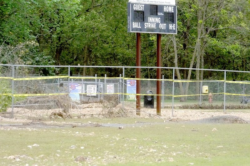 Lynn Atkins/The Weekly Vista The small dog section of the dog park was devastated by the Sept. 29 flood when water from Loch Lomond washed over it, pulling out fencing and depositing gravel.