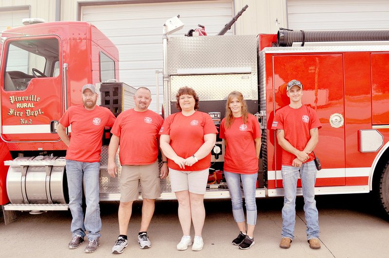 Pineville firefighters in this Sept. 29 photo are, William Ziemianin (left), Robert Drake, RaeLynne Drake, Chastity Derrisseaux and Mike Leake.