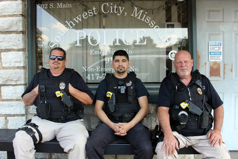 MEGAN DAVIS/MCDONALD COUNTY PRESS Southwest City Police Department includes Rick Lance (left), Rafael Ramirez and Chief Bud Gow.