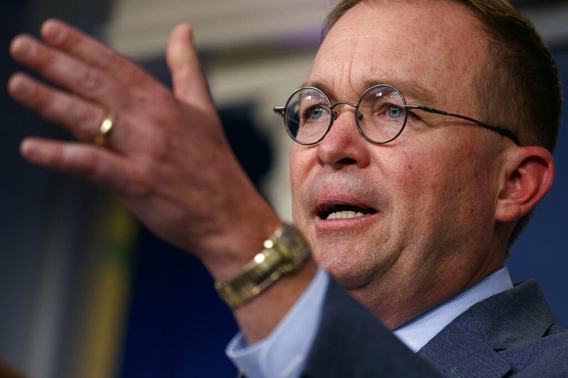White House chief of staff Mick Mulvaney announces that the G7 will be held at Trump National Doral, Thursday, Oct. 17, 2019, in Washington. (AP Photo/Evan Vucci)