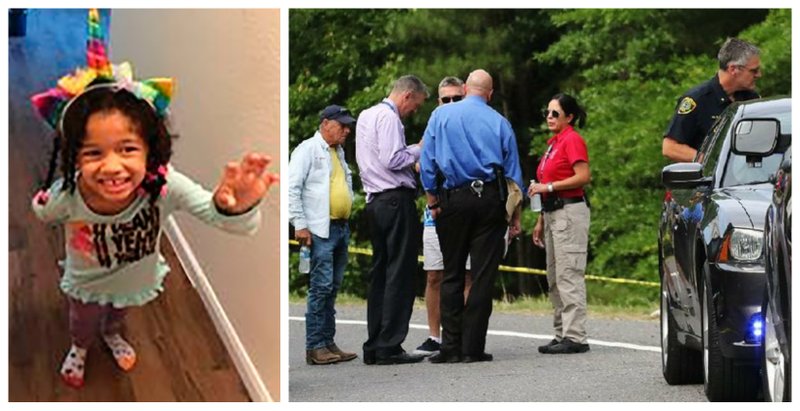 Left: An undated photo released by the Houston Police Department shows Maleah Davis. Right: Investigators discuss the discovery of human remains of a child found on an exit ramp off Interstate 30 in Fulton.