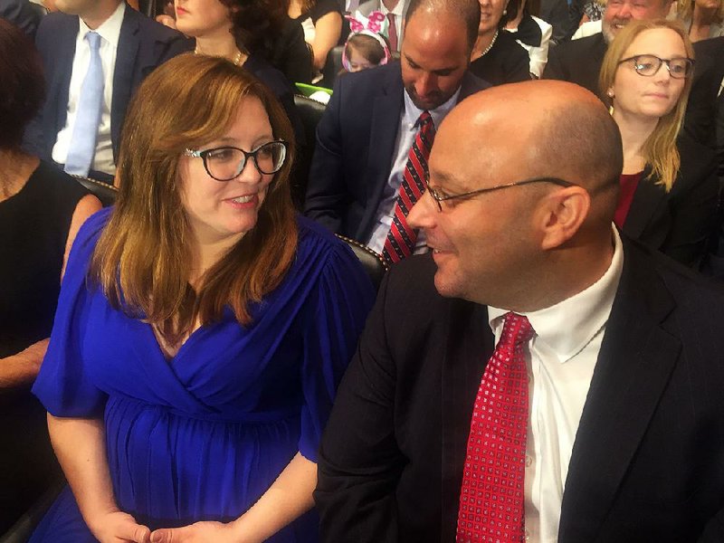 Lee Philip Rudofsky and his wife, Soraya Rudofsky, visit shortly before his confirmation hearing Wednesday July 31 in Washington.