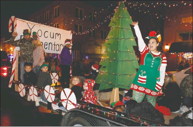 The Yocum Elementary School float winds through downtown during the 2018 El Dorado Christmas Parade. This year’s parade is set for this Thursday, Dec. 3. It will be a drive-through parade on a route at the Union County Fairgrounds. (News-Times file)