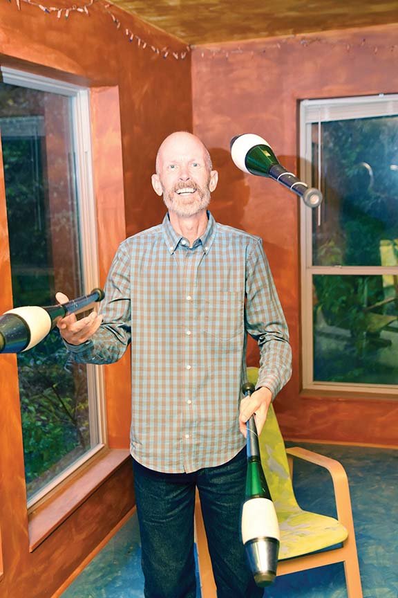 Dave Lowe of Perryville juggles clubs, a talent that became his livelihood for 12 of the 16 years he lived in New York City. Lowe moved to New York after he quit his job as a banker in Louisiana, three years after having surgery for a benign brain tumor. He moved to Arkansas to volunteer at Heifer Ranch in Perryville.