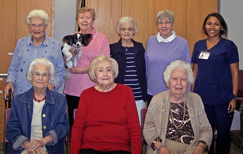 The HO-HUM Exercise Group at First United Methodist Church recently celebrated the birthday of participant Bernard Cluck. The HO-HUM Exercise Group meets on Wednesdays and Fridays from 9-10 a.m. in the church's Life Center, Room 205. Newcomers are welcome to join the group. Activities include standing, balance and chair exercises, in a friendly, social atmosphere. Seated, from left, are Weenie French, Cluck and Mildred Smith, and back, from left, are Frances Dalme, Verna Linder, holding mascot Sally, Reba Nickels, Shirley Sawyer and Adrienne Counts. - Submitted photo