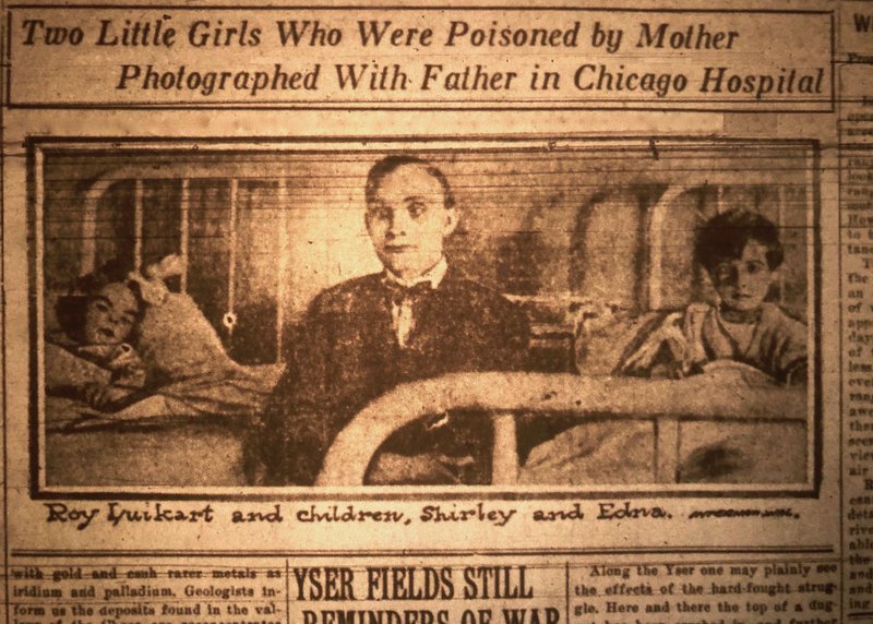 Roy Luikart with his daughters, Shirley and Edna, who were saved after being poisoned by their mother. (Arkansas Democrat-Gazette)