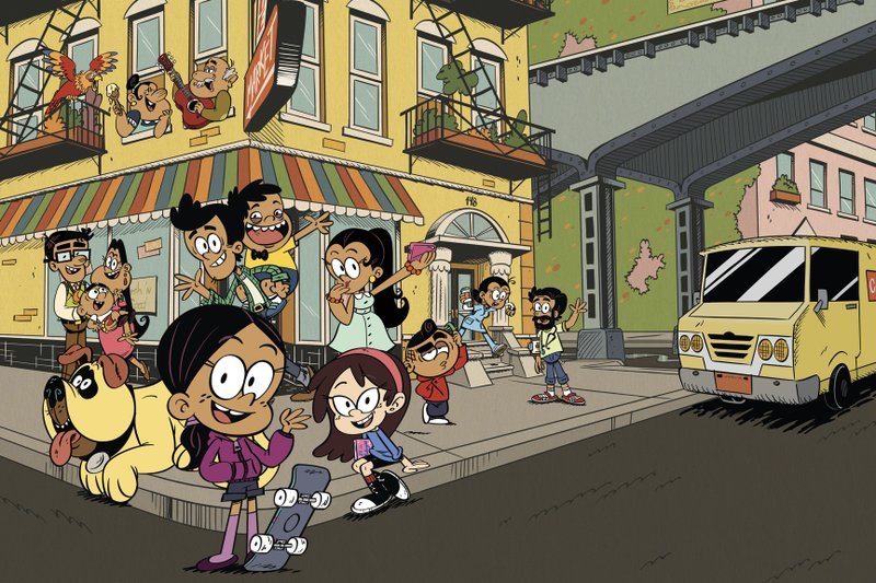 This image released by Nickelodeon shows a scene from the animated series &#x201c;The Casagrandes,&#x201d; featuring a multigenerational Mexican American family. In this series, Ronnie Anne, her older brother and single mother, leave the suburbs to move in with their large family in the fictional Great Lake City. The apartment is located above The Casagrandes bodega, owned by grandpa, and next to an elevated subway track. (Nickelodeon via AP)