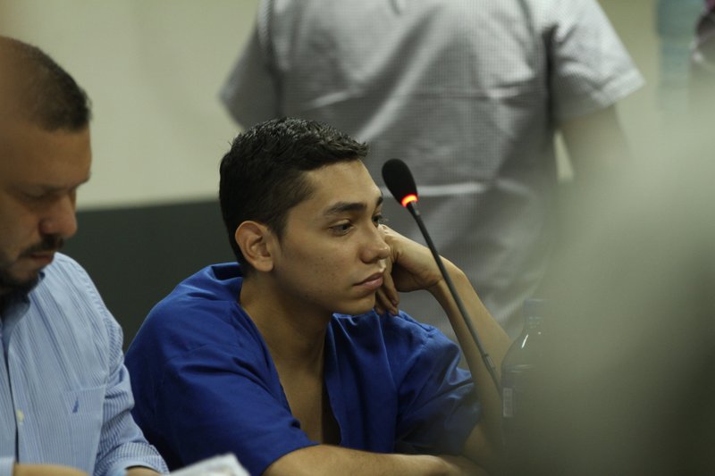 Lawyer Eduardo Rubi, left, appears in court on Oct. 11 with his client Nicaraguan Orlando Tercero in Managua, Nicaragua. Moreno is accused of killing 22-year-old U.S. nursing student Haley Anderson in 2018. The court proceeding is taking place in Managua, Nicaragua, with a Nicaraguan prosecutor and a Nicaraguan judge applying that country's law. Witnesses have been testifying from Binghamton via streaming video. - AP Photo/Oscar Duarte