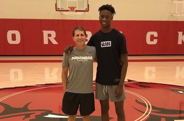 Arkansas men's basketball coach Eric Musselman and Jaxson Robinson