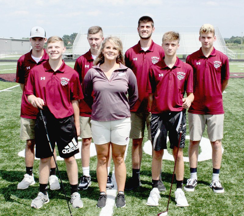 MARK HUMPHREY ENTERPRISE-LEADER Lincoln's boys golf team (names not in order): features seniors Easton Bounds and Clark Griscom; juniors Weston Massey and Connor Schork; and sophomores Clay Pike, Trey Reed and Lincoln Morphis (not pictured). The Wolves are coached by Emilanne Slammons.
