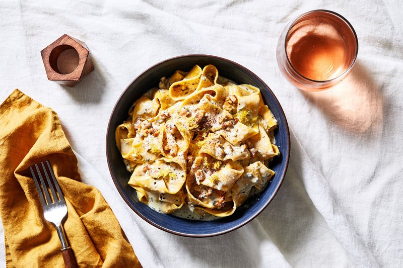 For The Washington Post/STACY ZARIN GOLDBERG Pasta With Gorgonzola, Walnuts, Rosemary and Chocolate