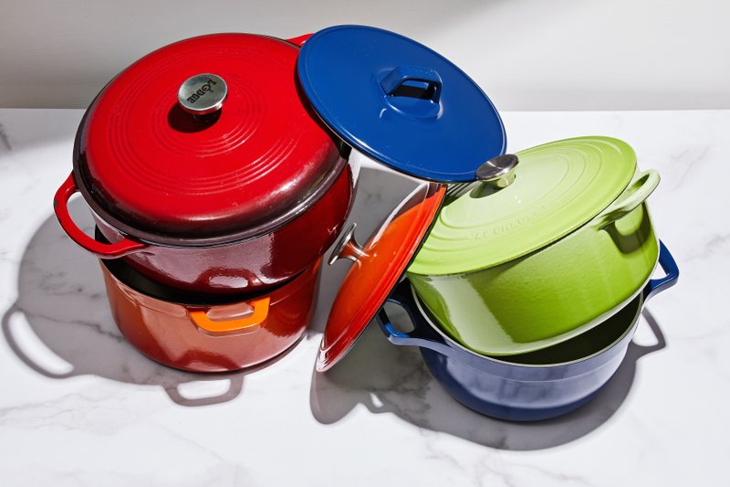 Enameled Dutch ovens are available in a range of sizes and colors. Photo for The Washington Post by Tom McCorkle