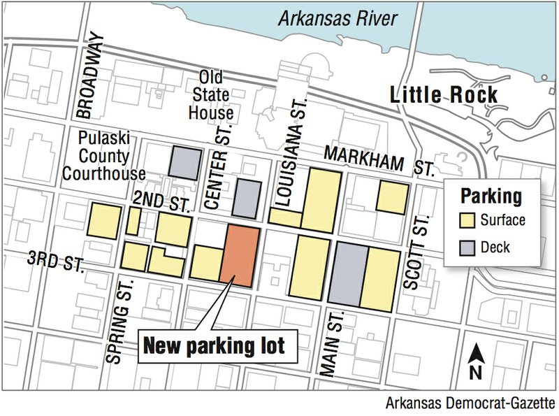 A map showing the location of a new parking lot in Little Rock. 
