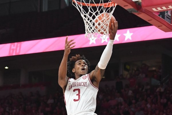 Arkansas' Desi Sills makes a layup against Little Rock Sunday Oct. 20, 2019 at Bud Walton Arena win Fayetteville. The Razorbacks beat the Trojans 79-64.